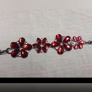 Elegant Red Floral Jeweled Bracelet